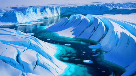 Illustration de l'impact des lacs souterrains sur la fonte des glaces en Antarctique, générée par intelligence artificielle.