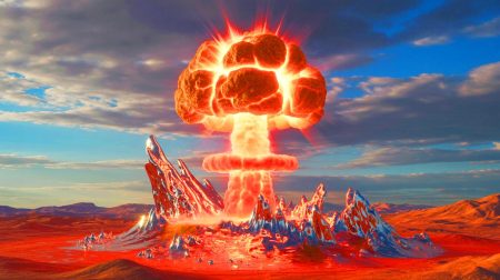 Illustration de la formation de quasicristaux lors de la première explosion nucléaire, générée par intelligence artificielle.