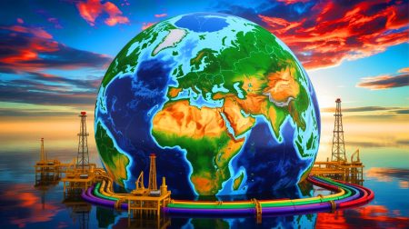 Illustration de l'impact des réserves de pétrole sur l'économie mondiale, générée par intelligence artificielle.