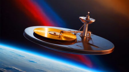 « C’est le son de l’humanité » : ce que révèle le disque d’or de Voyager, perdu dans l’espace depuis plus de 45 ans Illustration de la mission Voyager avec son disque d'or en route vers l'espace interstellaire, générée par intelligence artificielle.
