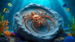 Illustration de Mollisonia symmetrica, fossile révélant l'origine marine des arachnides.