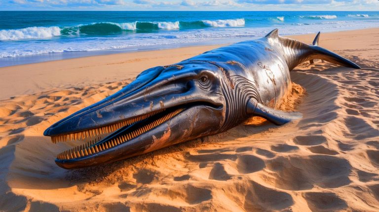 « Incroyable découverte terrifiante » : un promeneur effaré tombe sur une baleine préhistorique aux dents acérées, panique sur la plage