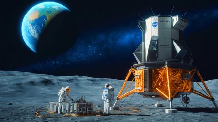 « J’ai ressenti une peur cosmique » : la NASA veut allumer un réacteur nucléaire sur la Lune avant 2030 Illustration de la future installation d'un réacteur nucléaire sur la Lune par la NASA.
