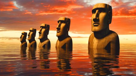 Les statues de l’île de Pâques menacées : « Le temps presse pour agir » selon les autorités locales face à l’urgence. Illustration de l'élévation du niveau de la mer menaçant les statues de l'île de Pâques.