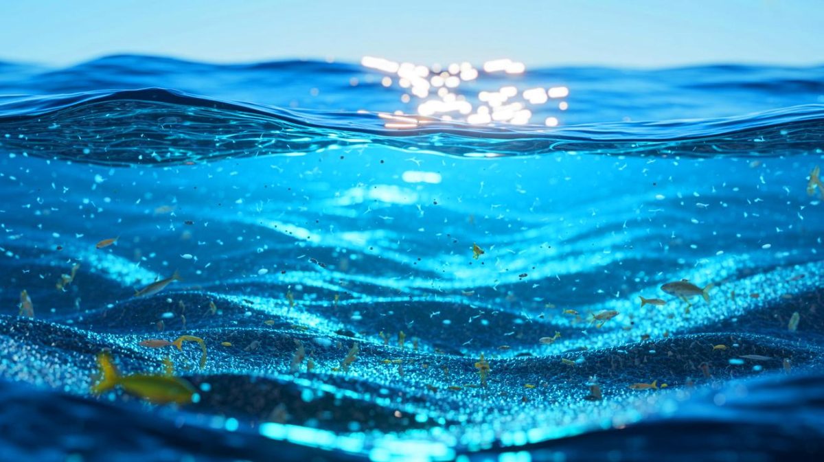 Illustration de la présence massive de nanoplastiques dans l'océan Atlantique Nord.
