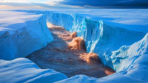 Illustration de l'émergence soudaine d'une poche d'eau sous-glaciaire au Groenland.