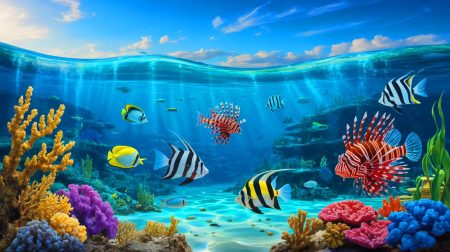 Illustration de la transformation écologique de la mer Méditerranée due au réchauffement climatique.