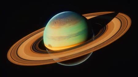 Illustration de structures atmosphériques inédites observées sur Saturne par le télescope spatial James Webb.