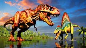 Illustration de l'évolution des stratégies de chasse chez les dinosaures carnivores.