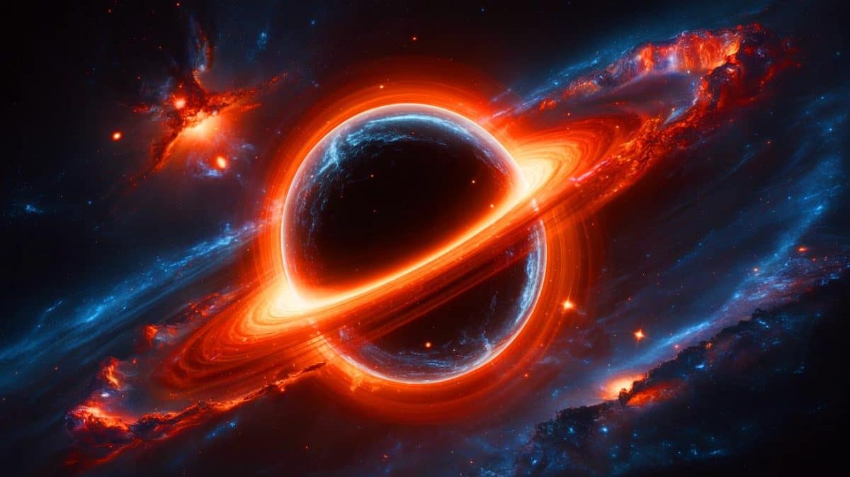 Un trou noir expulse à 180 000 km/h : découvrez la découverte scientifique la plus incroyable de l’histoire moderne Illustration de la vitesse de recul spectaculaire d'un trou noir après une fusion cosmique.