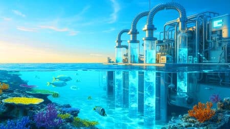 « Ils transforment le CO₂ en plastique » : cette découverte bouleverse l’avenir (et elle est déjà chez vous) Illustration de la conversion du CO₂ marin en plastique biodégradable grâce à des bactéries marines modifiées.