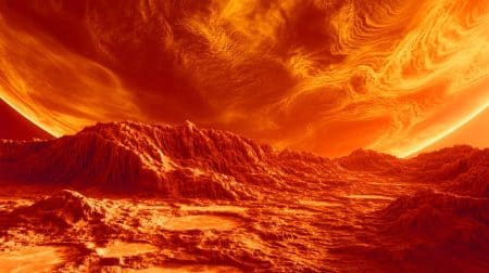 Illustration de la surface de Vénus avec ses mystérieuses coronae géologiques.