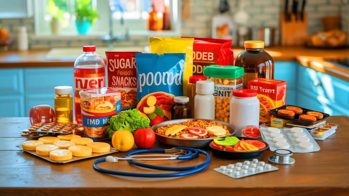Illustration de l'impact des aliments ultra-transformés sur la santé et la fertilité.